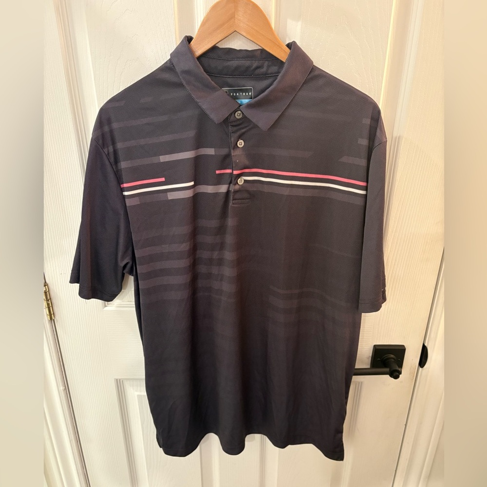PGA Tour Black and Red Polo Shirt for Golf